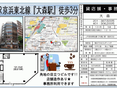 ■歯科開業物件情報　「大森駅」から徒歩3分、角地の目立つビル　物件番号10055